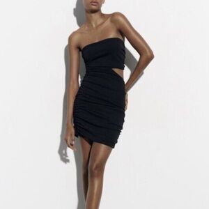 Zara Women’s Elegant Black Bodycon Cutout Ruched Party Club Strapless Mini Dress